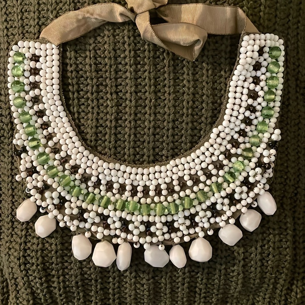 Green and white beaded necklace